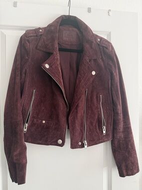 Women's Burgundy Suede Moto Jacket